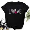 Talla Europea TransfronterizaCamiseta de Moda para Mujer Estampado de Corazón de Leopardo Negro Top Gráfico de Manga Corta para Mujer