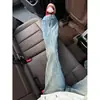 Jeans de corte inclinado con estampado de rayo de estilo americano para hombre, pantalones de invierno de alta costura cleanfit, pantalones de pierna recta con dobladillo curvo y microcampana