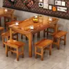 Mesa de jantar carbonizada em madeira maciça para restaurantes, mesas vintage para restaurantes de fast-food, churrascarias, lanchonetes e restaurantes de hot pot, conjunto de mesa e cadeira de jantar comercial