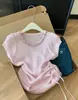 Camiseta de Punto Rosa Estilo Chanel con Abalorios Pesados de Manga Corta Hecha a Medida de Fábrica para Mujer, Top con Diseño Entallado a la Cintura Adelgazante