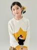 Outono 2026 Novo Estilo 100% Lã Estilo Casual Pinguim Desenho Animado Estrelas Unissex Gola Redonda Suéter de Lã Infantil
