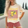 Transfronteiriço 180G Casual Cor Lisa Estampa de Frutas Limão Manga Curta Re