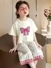 Traje de Cuadros para Niña con Lazo en la Espalda, Atuendo de Verano 2026 Nuevo Estilo, Elegante Conjunto Casual de Dos Piezas para la Escuela Infantil, Ropa Infantil