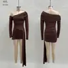 Amazon Transfronterizo Europeo y Americano 2026 Nueva Ropa para Mujer Elegante y con Estilo Vestido de Malla de un Hombro con Cintas Fluidas y Corte Ajustado
