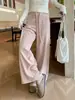 Pantalones anchos de pierna recta estilo coreano para mujer, con cintura de doble cordón, un corte más amplio y un diseño largo hasta el suelo que cubre las caderas y crea un efecto adelgazante.