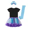 Top de Sirena de Verano de Manga Corta para Niñas Europeo y Americano + Falda Colorida + Accesorios Conjunto de Cuatro Piezas Ropa Infantil ins