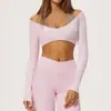 Top Europeo y Americano Halter Falso Dos Piezas Manga Larga Cuello en V Profundo Corto Alta Elasticidad Transpirable Running Deportes Yoga Manga Larga 2588