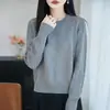 Suéter de malha redondo de algodão puro estilo minimalista francês para mulheres, espessado e quente, camisa base de manga longa, novo suéter de outono e inverno