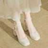 Nuevos Zapatos de Tacón Alto con Plataforma de Satén y Perlas de Punta Cuadrada para Mujer, Primavera 2026, Zapatos de Tacón Grueso Individuales para Mujeres Pequeñas