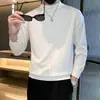 Suéter de gola alta meia-manga de alta qualidade para outono e inverno, estilo coreano masculino, solto, casual, cor sólida, gola redonda, malha, camisa de base, manga longa, roupa íntima