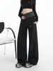 Pantalones anchos de pierna ancha, corte holgado, de rayas simples estilo coreano para mujer, otoño, con cordones, cintura alta, caída suave, deportivos casuales, pantalones de chándal
