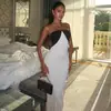 Estilo Europeo y Americano Transfronterizo Blanco y Negro Ropa de Mujer Halter Ajustada Sin Mangas Senderismo Falda Bodycon Bloques de Color Temperamento Exterior Vestido Largo