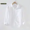 Camisa de Lino Fina para Hombre Manga Larga Casual Holgada Camisa de Algodón y Lino Top de Tejido de Lino Ropa Interior Blanca Tendencia Primavera Verano