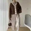 Estación Europea Transfronterizo Casual Bloque de Color Cárdigan Tejido 2026 Otoño/Invierno Nueva Ropa para Mujer Cuello en V Abrigo Corto de Suéter