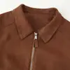 Atacado de fabricante de roupas femininas transfronteiriço 2026 nova jaqueta curta de camurça com lapela e zíper estilo europeu e americano