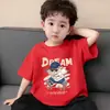 Ropa Infantil Camiseta de Algodón Puro de Manga Corta para Niños Verano Dibujos Animados Impresos Top Camiseta Holgada Fina de Cuello Redondo para Niños