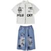 Roupa Infantil de Performance Hip-hop Roupa Infantil Hiphop Street Verão Manga Curta Grafiti Jeans Meninos e Meninas Roupa Fashion Hip-hop