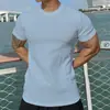 Camiseta de Manga Corta para Hombre con Cuello Redondo de Verano, Camiseta Básica de Nuevo Estilo para Hombre, Top de Canalé, Tendencia de Verano y Versátil, Absorbe la Humedad y el Sudor