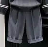 Conjunto de Moda Masculino Primavera e Outono Modelo 2026 Cinza Escuro Suéter de Tricô com Gola Polo Bordada Terno Infantil Calça Casual