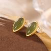 Aretes de plata esterlina S925 chapados en oro con jade Hetian, personalizados, simples, versátiles, estilo geométrico, aretes para dama