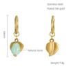 Pendientes vintage de acero de titanio con turquesa natural de moda europea y americana transfronteriza, diseño de hojas, pendientes de red para mujer