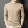 Suéter de Tricô de Caxemira e Seda de Amora para Homem, Primavera e Outono, Cor Sólida, Gola Alta Curta, Suéter Básico, Camisa Base Casual Versátil