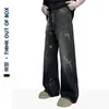 American High Street Lazy Relajado Desgastado Graffiti Jeans Elegantes de Alta Gama Rectos Sueltos Pareja Modernos Pantalones Largos