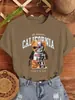 Camiseta com Estampa de Letras da Califórnia de Urso Mecânico Desenho Animado Feminina Casual Gola Redonda Manga Curta Algodão Roupa de Verão Y2K Solta