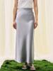 Shengdu26 Outono Novo Retrô Francês High-End Cetim Brilhante Corte Diagonal Bodycon Longo Saia Sereia