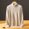 Nuevo suéter de cachemira para hombre con cuello medio alto, versátil, simple, holgado, elegante, camiseta base de lana tejida