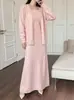 Conjunto de cárdigan tejido y falda larga para mujer, nuevo estilo otoño e invierno 2026, color liso, holgado, casual, moderno, conjunto de tres piezas