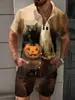 Novo Conjunto de Camisa de Manga Curta e Shorts Masculino com Estampa Engraçada de Halloween para o Verão - Venda Cruzada da Amazon