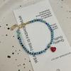 Pulsera Azul Fresca con Cuentas Rojo Amor para Mujer Verano Nueva Cuerda de Mano Diseño Nicho Dulce Joyería de Mano