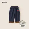 Ropa Infantil Bangxuan Pantalones de Mezclilla Festivos de Año Nuevo para Niños Pantalones Cálidos de Invierno con Forro de Felpa para Niños Pequeños