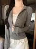 Cárdigan de rayas con cremallera estilo coreano con cuello alto, capa interior ajustada para mujer de otoño, camiseta de manga larga, top casual