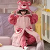 Roupão de Dormir Feminino Melody Inverno Veludo Coral Outono e Inverno Roupão Feminino Flanela 2025 Novo Pijama Roupas de Casa