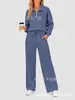Comércio exterior europeu e americano, roupas femininas transfronteiriças, best-seller da Amazon, conjunto de calças casuais de manga longa caneladas com gola com zíper, primavera-verão