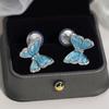 Orelhas de Clipe para Incenso de Mosquito Integradas Sem Furos Borboleta Azul Fada Doce Moda Elegante Brincos de Prata 925 Brincos Femininos