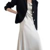 Terno curto preto elegante feminino, jaqueta pequena simples estilo Chanel, 2022