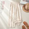 Pantalones rectos adelgazantes de lino con estampado de lunares rojos de cintura alta para mujer, de verano, corte holgado, juveniles y artísticos, pantalones estrechos de pierna ancha de algodón y lino