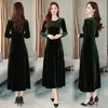 Vestido de Terciopelo Estilo Coreano para Mujer, Nuevos Modelos de Primavera, Otoño e Invierno, Tallas Grandes, Adelgazante, Rejuvenecedor, Elegante, Cuello Redondo, Vestido Largo para Mujeres de Tallas Grandes