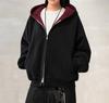 Jaqueta Básica Simples com Zíper Duplo em Cor Color Block de Tecido Air Layer Personalizada Sudadorera Versátil Preta com Capuz Temporada Outono/Inverno 2026