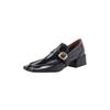 Mocassins estilo europeu e americano, confortáveis e generosos, bico quadrado, couro legítimo, salto médio grosso, boca profunda, 2024, primavera, couro de vaca, para mulheres