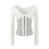 Cardigan de Manga Larga con Lazo Estilo Coreano Camisola Conjunto Falso de Dos Piezas para Mujer Otoño 2026 Nueva Llegada Top Adelgazante