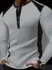 Camiseta para Hombre Transfronteriza Nueva Amazon Waffle Cuello Alto Dos Tonos Botones Camisa Henley Casual Top de Manga Larga para Hombre