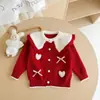 Abrigo Suéter Estilo Coreano para Niñas con Patrón de Corazón Otoño para Bebés y Niños Pequeños Tejido de Punto con Lazo Cardigan de Punto con Solapa Grande para Niños