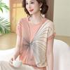 26 Elegante Top de Punto de Seda Helada de Manga Corta de Verano para Tallas Grandes, Estilizado y Rejuvenecedor para Mamás, Nueva Camiseta Holgada de Verano para Mujeres