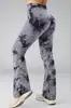Nuevos Pantalones de Yoga Ajustados de Cintura Alta Sin Costuras Estilo Europeo y Americano Color Tie-Dye con Efecto Melocotón, Pantalones Acampanados, Pantalones Deportivos para Fitness, Leggings