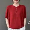 Camiseta de Punto de Seda Helada de Manga Corta para Mujer, Nuevo Estilo de Verano para Madres de Mediana Edad, Elegante Top Básico Delgado