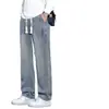Colección nueva otoño/invierno transfronteriza: Pantalones vaqueros de estilo americano, modernos, de corte holgado, versátiles, de pierna recta, de pierna ancha, forrados de felpa para hombre, pantalones casuales elásticos